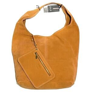 Claudia Firenze Suede Hobo Shoulder Bag Orange NWT Italy Zippered Pouch Dolores